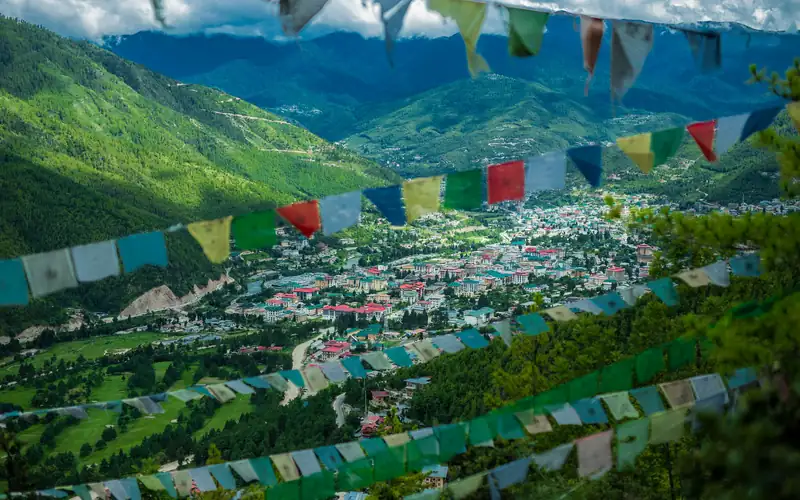 Prayer flags above the Thimphu valley
