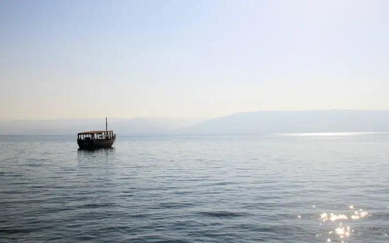 A wooden boat on the Sea of Galilee
