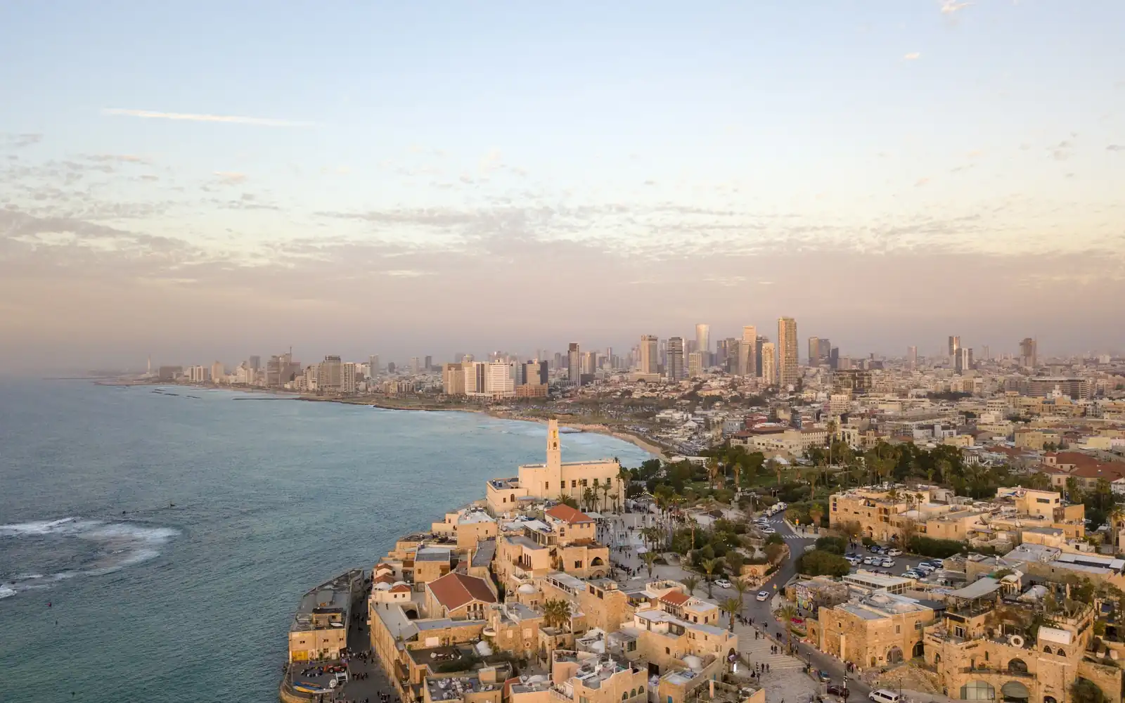 The Tel Aviv coastline at sunset