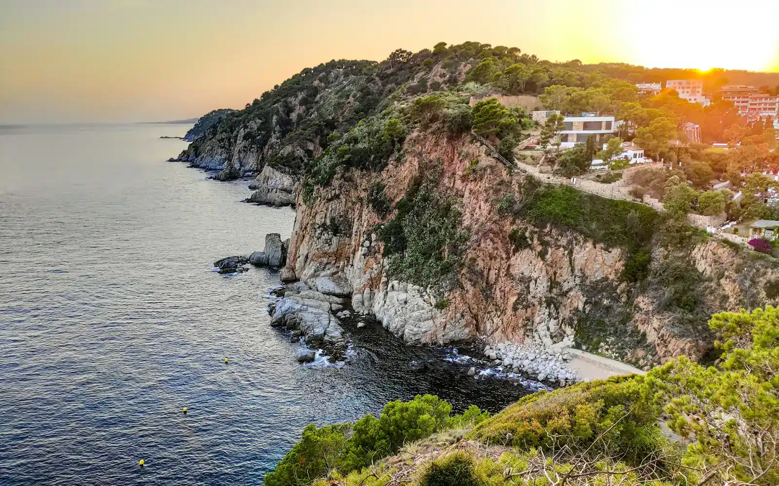 Cliffs above the sea at sunset on the Costa Brava