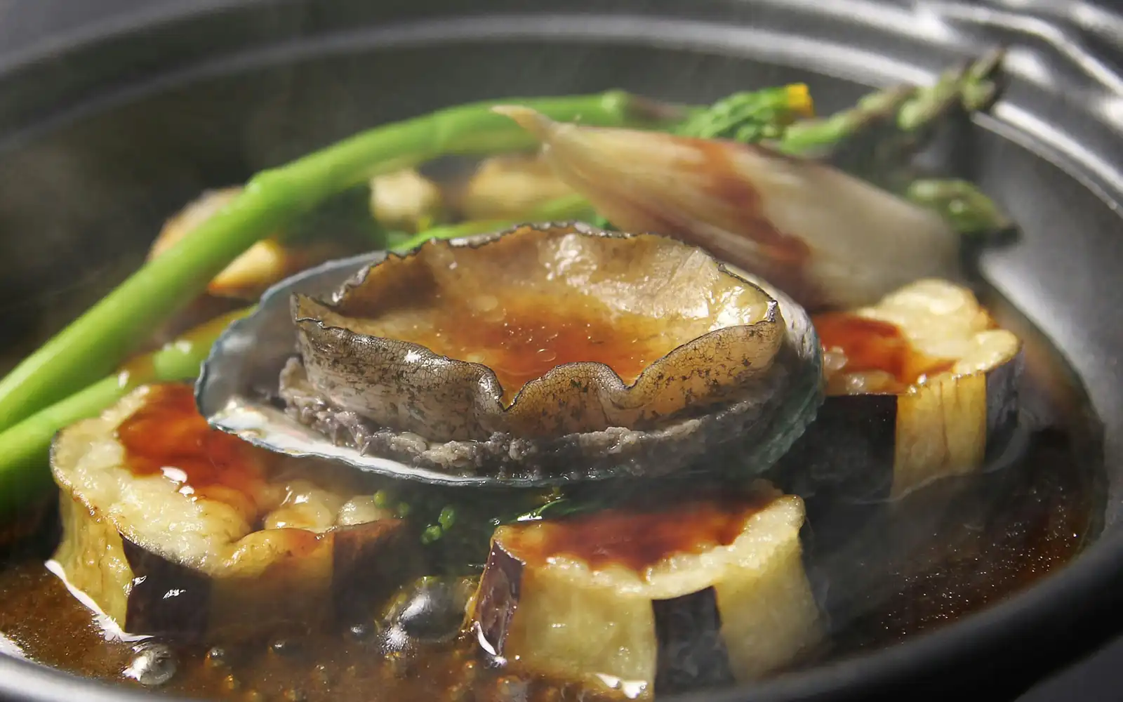 Braised wild abalone, plated with care