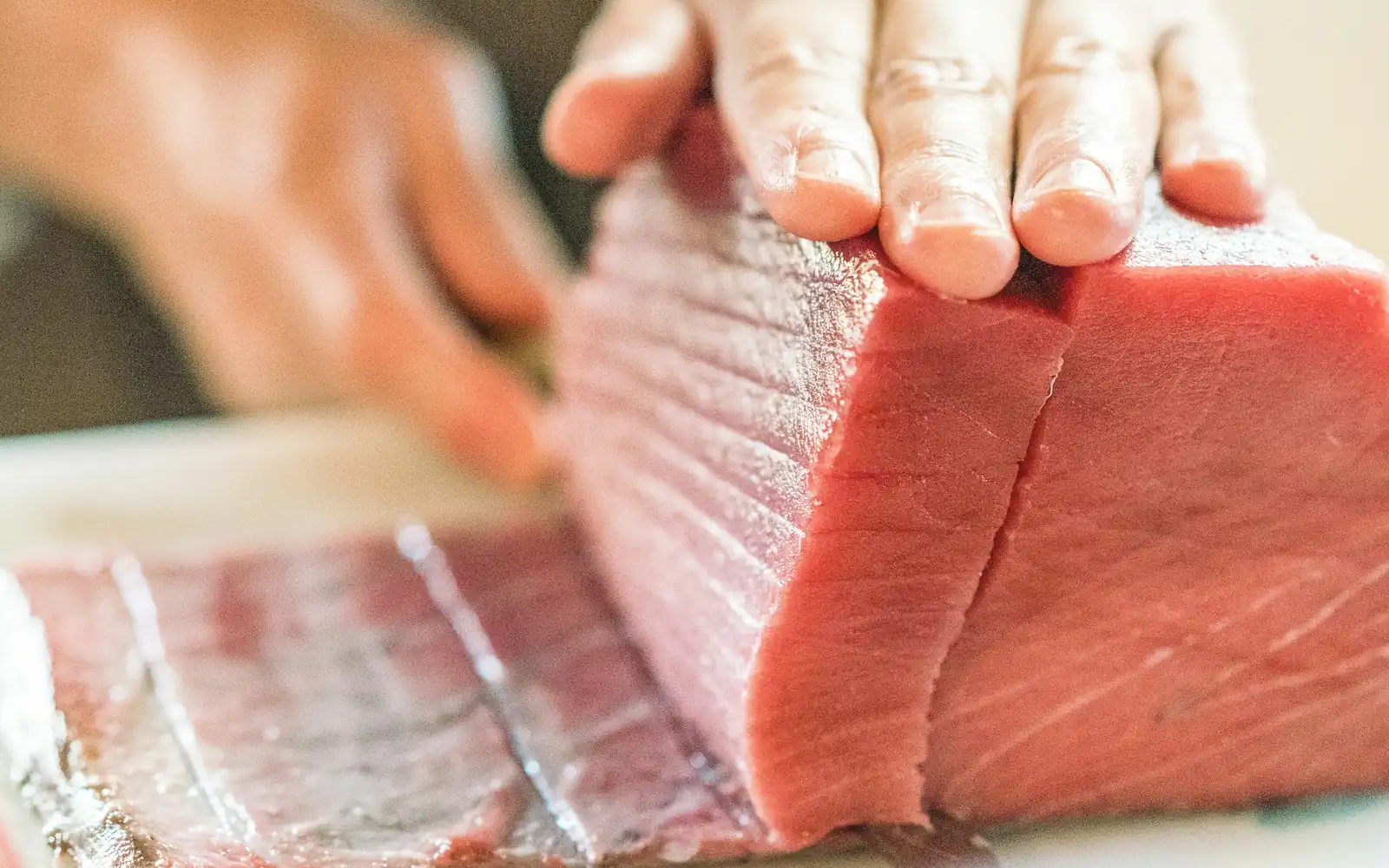 A prized block of bluefin tuna ready to be sliced